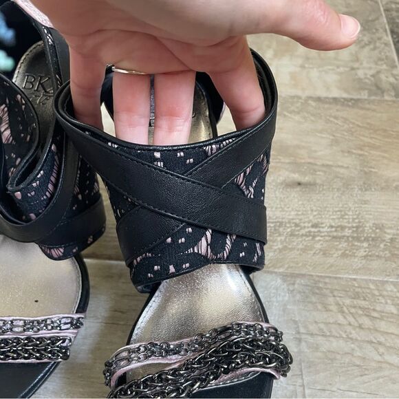 BKE Lace Open Toe Stiletto Sandals Size 7 Buckle Edgy Black Bikercore High Heels - Picture 8 of 12